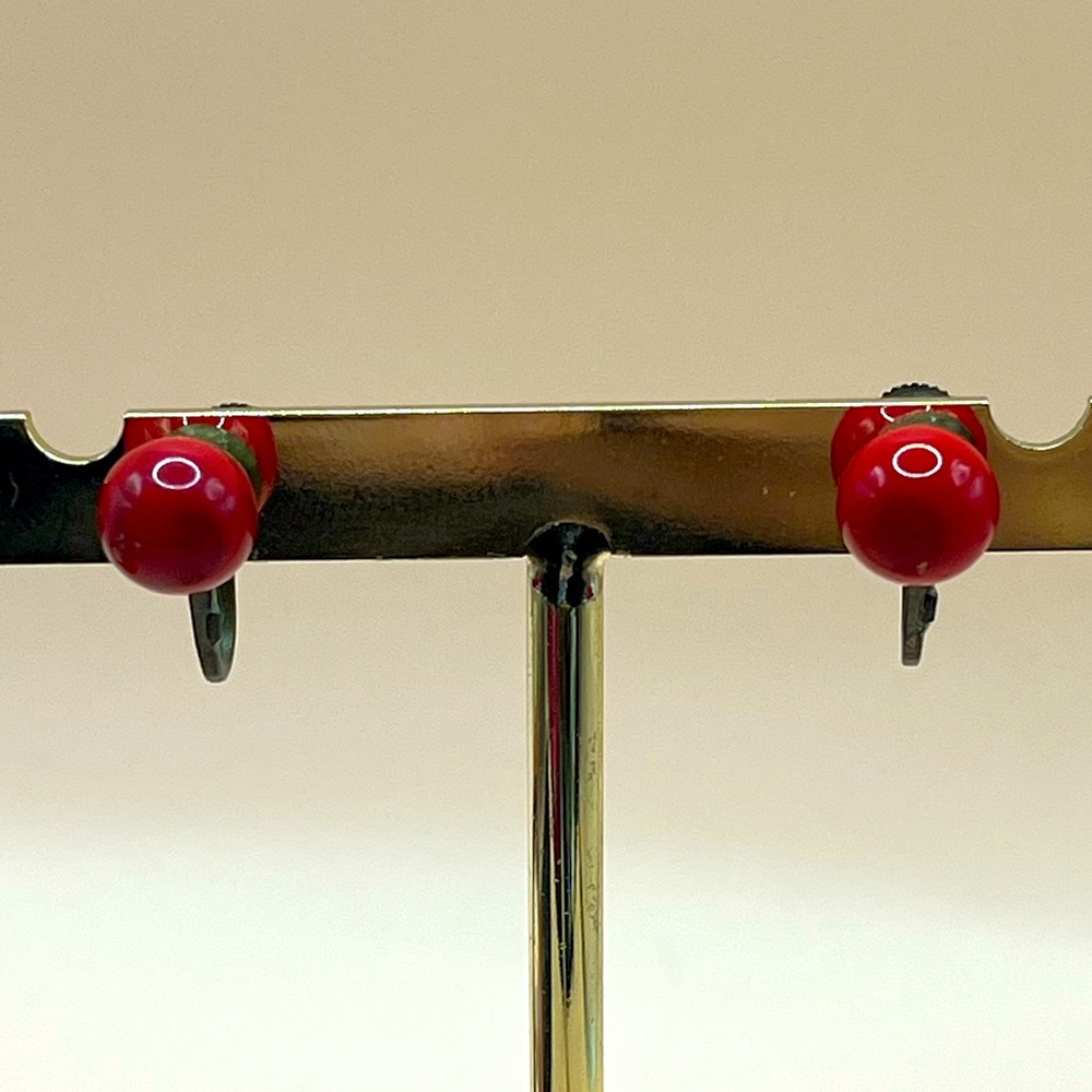 Vintage Red Ball Screw-back Earrings